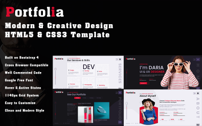 Modello HTML per portfolio creativo di Portfolia