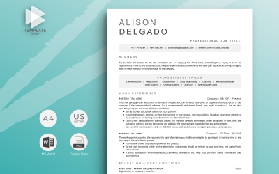 Szablon profesjonalnego CV Alison Delgado