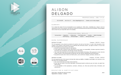 Vorlage für einen professionellen Lebenslauf Alison Delgado