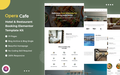 OperaCafe - Kit de modèles Elementor pour réservation d&amp;#39;hôtels et de restaurants