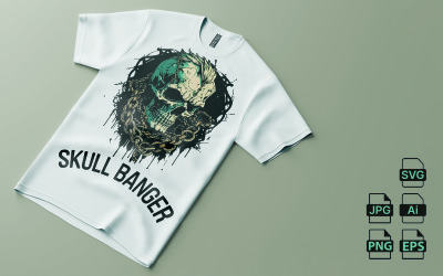 Camiseta com estampa de caveira e corrente, design de camiseta estética