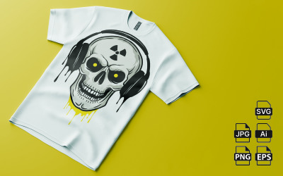 Modelo de design gráfico de camiseta de perigo para fones de ouvido com caveira