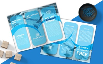 ÚJ, Modern MI vagyunk Kreatív Ügynökség Üzleti Kék háromhajtogatott brosúratervezés – Vállalati identitás