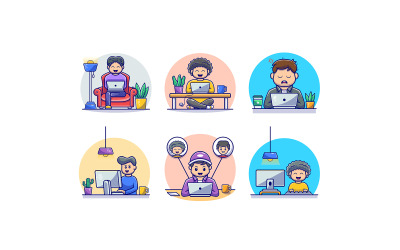 Arbeta hemifrån Sticker Set Illustration