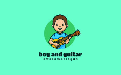 Pojke och gitarr tecknad logotyp
