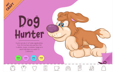 Cartoon Dog Hunter. Clipart.