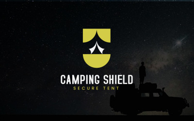 Camping sköld säker tält logotypdesign