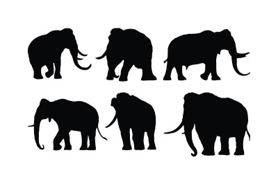 elefante, ambulante, silueta, conjunto, vector