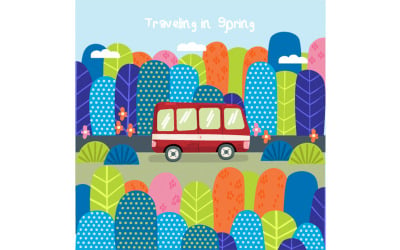 Ilustración de bosque de montaña de tour de primavera