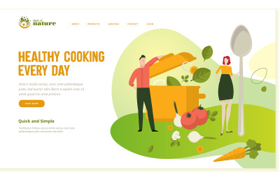 Modello di progettazione della pagina Web per l&amp;#39;illustrazione di cibo e bevande V3