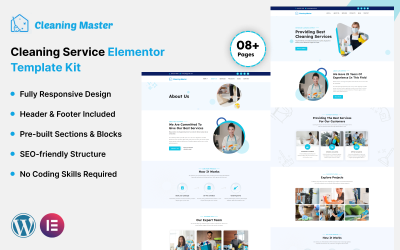 Cleaning Master - Serviços profissionais de limpeza e remoção de pó Elementor Kit
