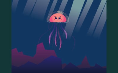 A pink and purple jelly fish that lives in the water Illustration