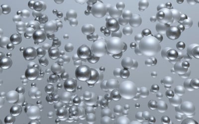 3D vliegende zilveren bubbels, bollen, ballen. Minimale compositie voor creatief ontwerp, poster