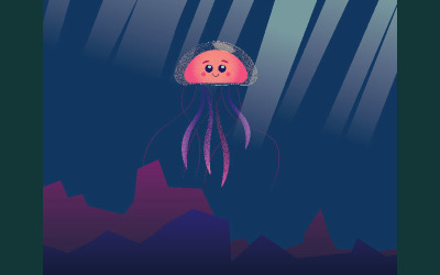 Růžová a fialová medúza, která žije ve vodě Ilustrace
