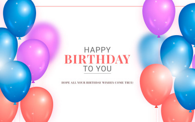 vector happy birthday design with balloon, typography letter and falling confetti  background