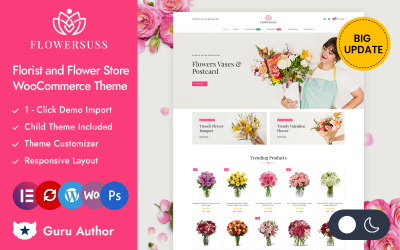 Flowersuss - Fleuriste et magasin de fleurs Elementor Thème réactif WooCommerce