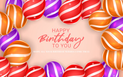 Happy birthday design and  balloon, typography letter and falling confetti on light background