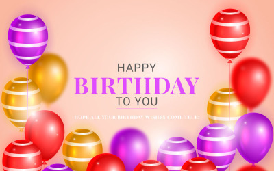 Happy birthday design with balloon, typography letter and falling confetti  background