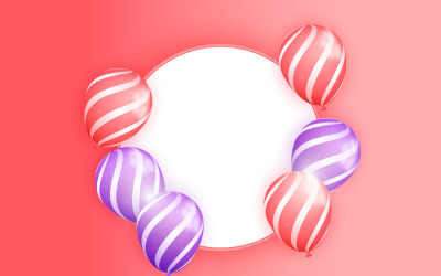 happy birthday design with balloon, typography letter and falling confetti on light background idea