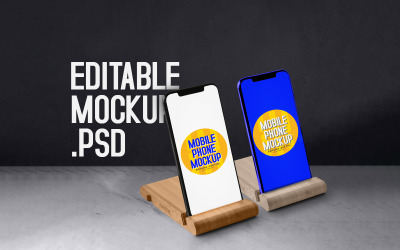 Mobiles Display mit Holzstück-Mockup