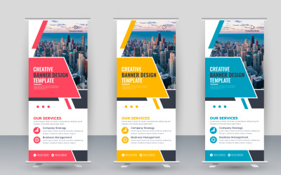 Vector roll up display standee banner design et business rack card ou dl flyer idée