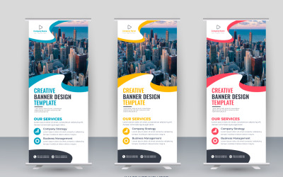 Vector roll-up display standee banner ontwerp en business rek kaart of dl flyer ontwerp