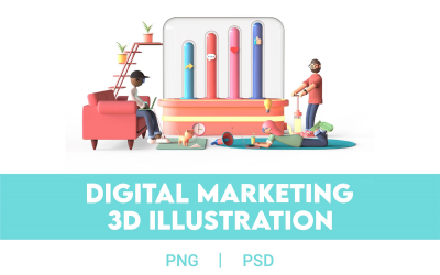 3D 数字营销插图