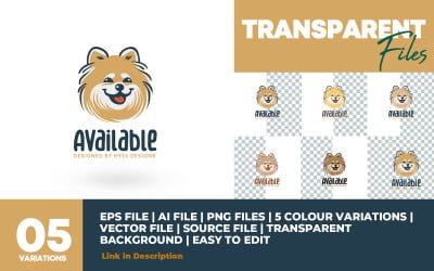 Modèle de logo Happy Pomeranian Dog en 5 couleurs