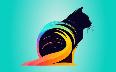 Gato Vector Ilustración Arte Colorido Logo Gato