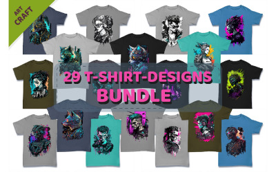Pacote com 29 designs de camisetas. Estilo ciberpunk.