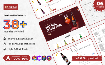 Birr - Beer Drink PrestaShop-thema voor online winkel voor brouwerijen | PrestaShop 8-sjablonen