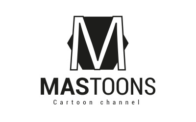 Bokstaven M tecknad kanal logotyp design
