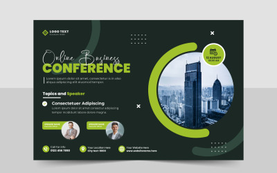 Technologie zakelijke conferentie folder sjabloon of zakelijk webinar evenement social media banner ontwerp