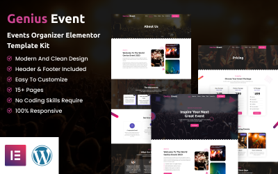Genius Event - набір шаблонів для організатора подій Elementor