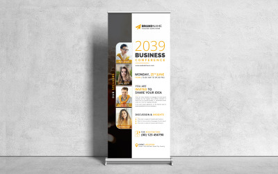 Konferenz-Rollup-Banner, Beschilderung, Aufsteller und X-Banner-Vorlage für Werbung und Marketing