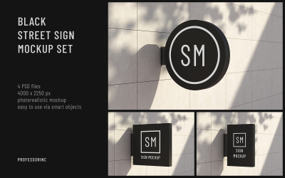 Black Street Sign Mockup Set