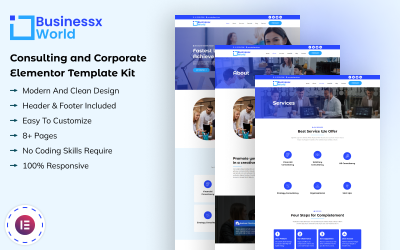 BusinessX World – Консалтинг і корпоративний набір шаблонів Elementor