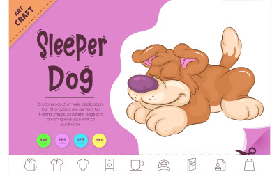 Spící kreslený pes. Clip Art.