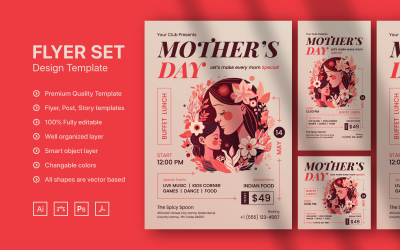 Mother&#039;s Day Flyer Set Design Template