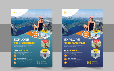 Travel flyer design or brochure cover page template for travel agency layout