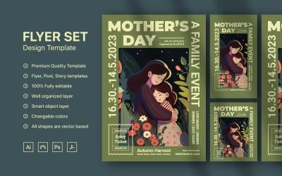 Mother&#039;s Day Event Promotion Flyer Set Design Template