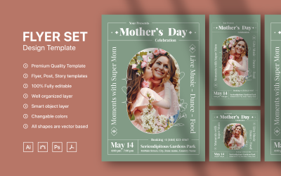 Mother&#039;s Day Flyer, Social Media Feed &amp;amp; Story Design Template