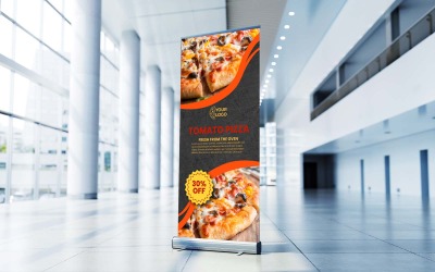 Pancarta enrollable corporativa de pizza de tomate, pancarta X, pie, diseño extraíble