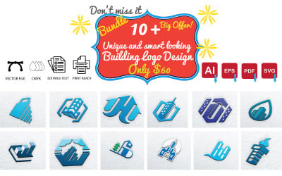10+ Einzigartiges und schick aussehendes Gebäude-Logo-Designpaket