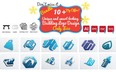 Paquete de más de 10 diseños de logotipos de edificios únicos e inteligentes