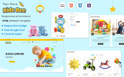 KidsBee Web - Bli lekfull med vår roliga och färgglada HTML-webbmall för barnleksaker!