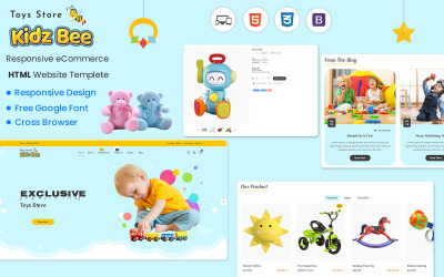 KidsBee Web - Çocuk Oyuncakları için Eğlenceli ve Renkli HTML Web Şablonumuzla Oyun Oynayın!