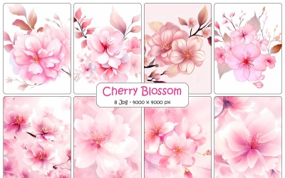 Realistischer Kirschblütenhintergrund und digitales Papierpaket