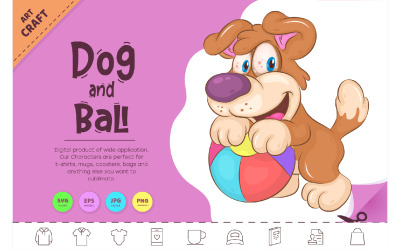 Cartoon hond en bal. Clip art.