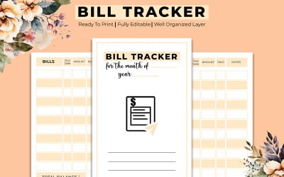 Bill Tracker Journal Notebook Kdp Interior